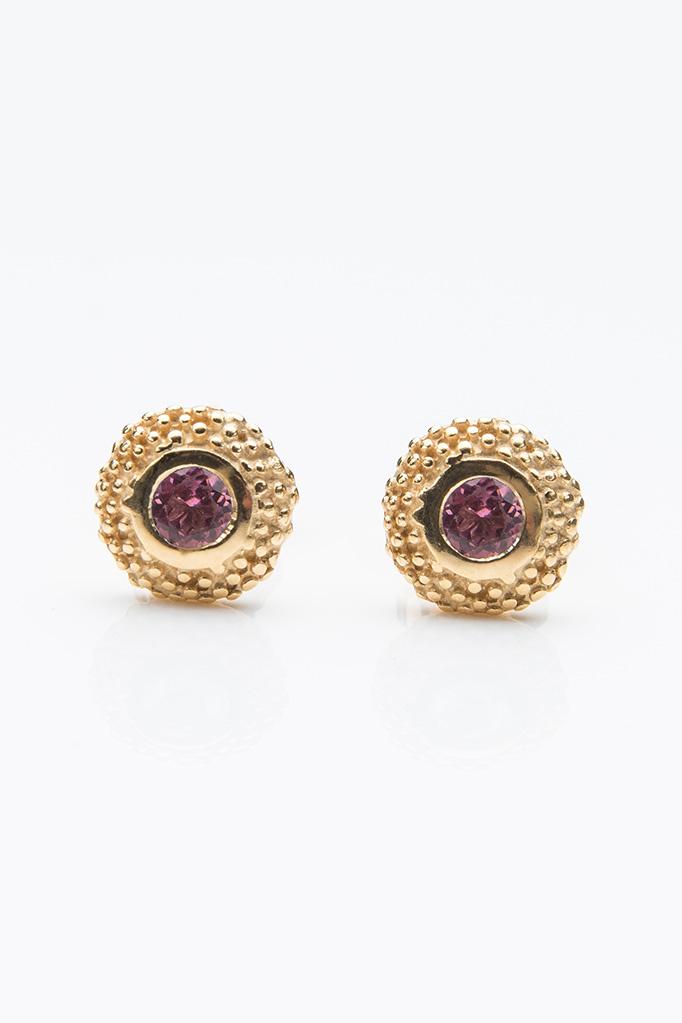 My October Pink Tourmaline Bobbled Pollen Stud Earrings in yellow gold plated silver