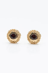 My January Red Garnet Bobbled Pollen Stud Earrings in yellow gold plated silver