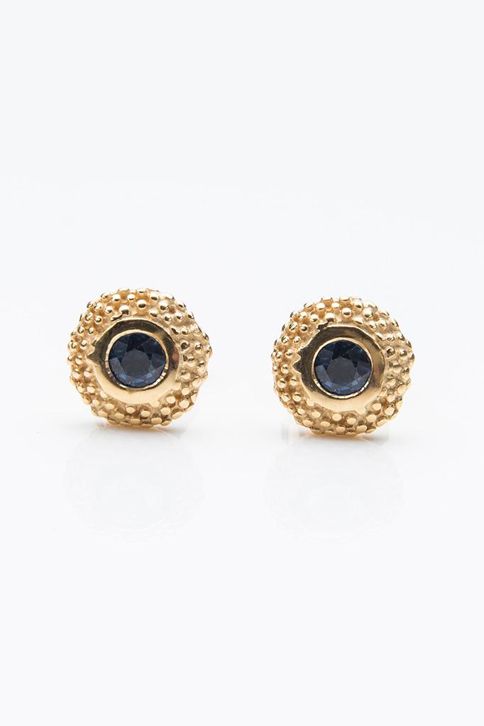 My September Sapphire Bobbled Pollen Stud Earrings in gold plated silver