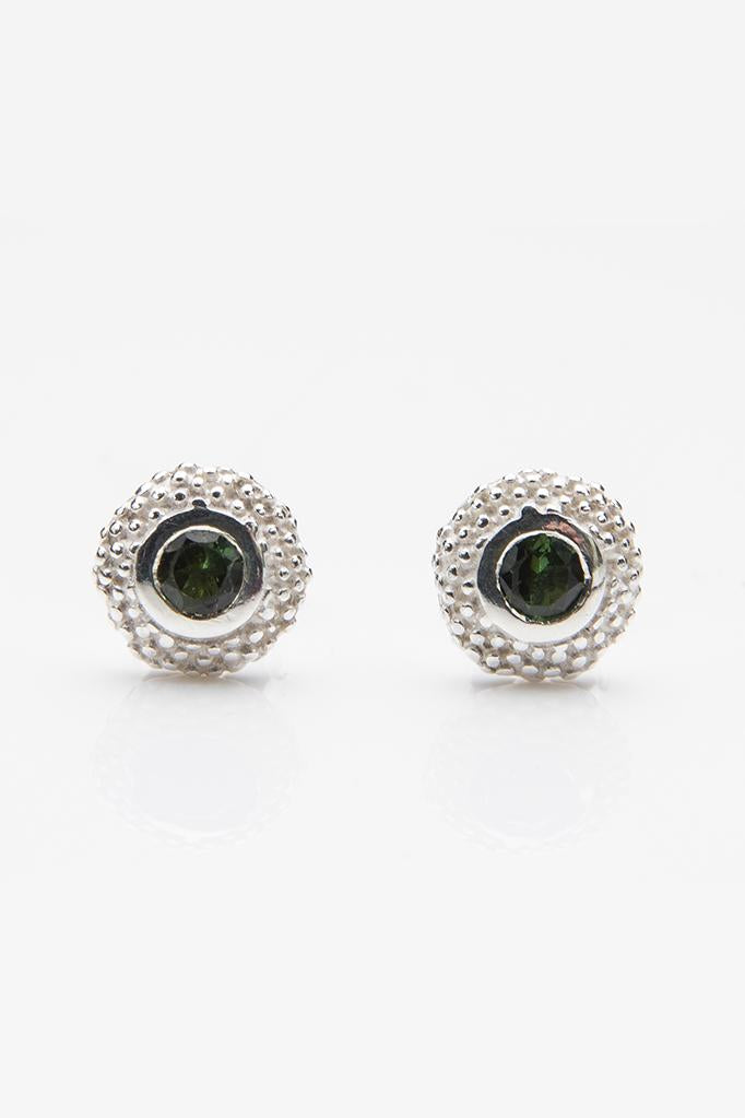 My October Green Tourmaline Bobbled Pollen Stud Earrings in silver