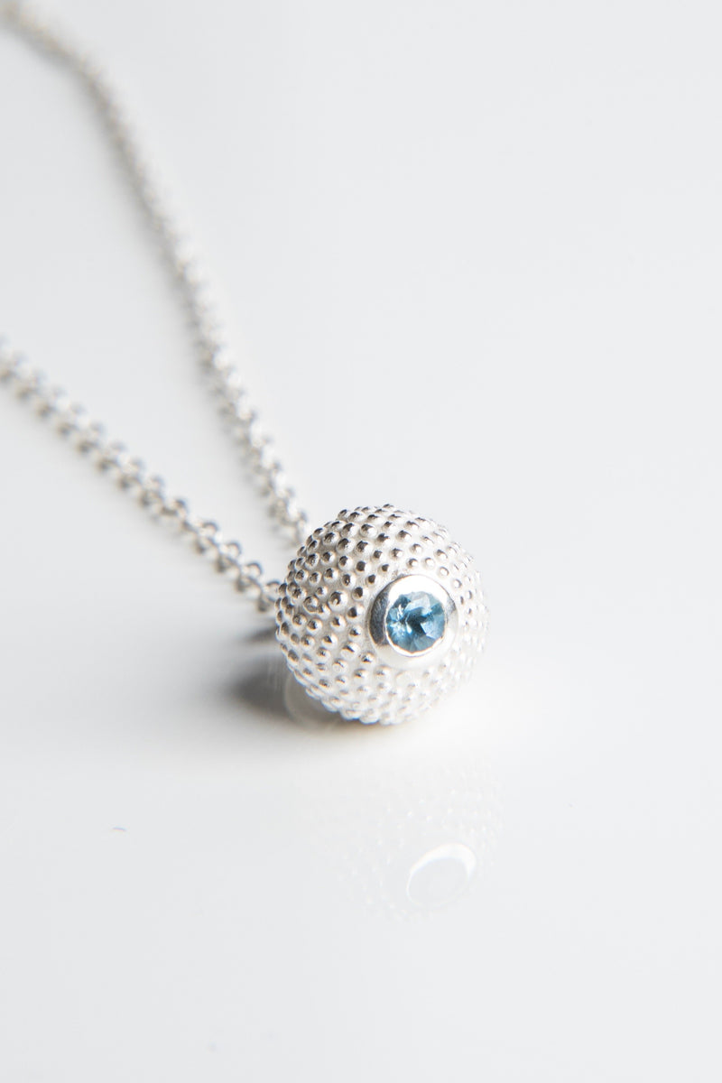 March Aquamarine Birthstone Ball and Chain Pendant Necklace