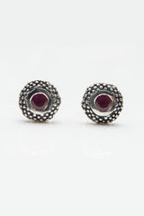 My July Ruby Bobbled Pollen Stud Earrings in oxidised silver