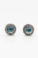 My March Aquamarine Bobbled Pollen Stud Earrings in oxidised silver