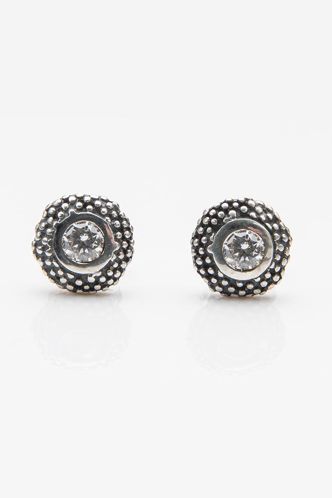 My April Diamond Bobbled Pollen Stud Earrings in oxidised silver