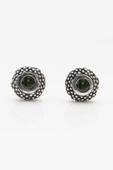 My October Green Tourmaline Bobbled Pollen Stud Earrings in oxidised silver