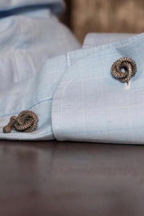My Love Knot cufflink in oxidised silver uses a bobble texture and interlocking shape that symbolises never-ending love