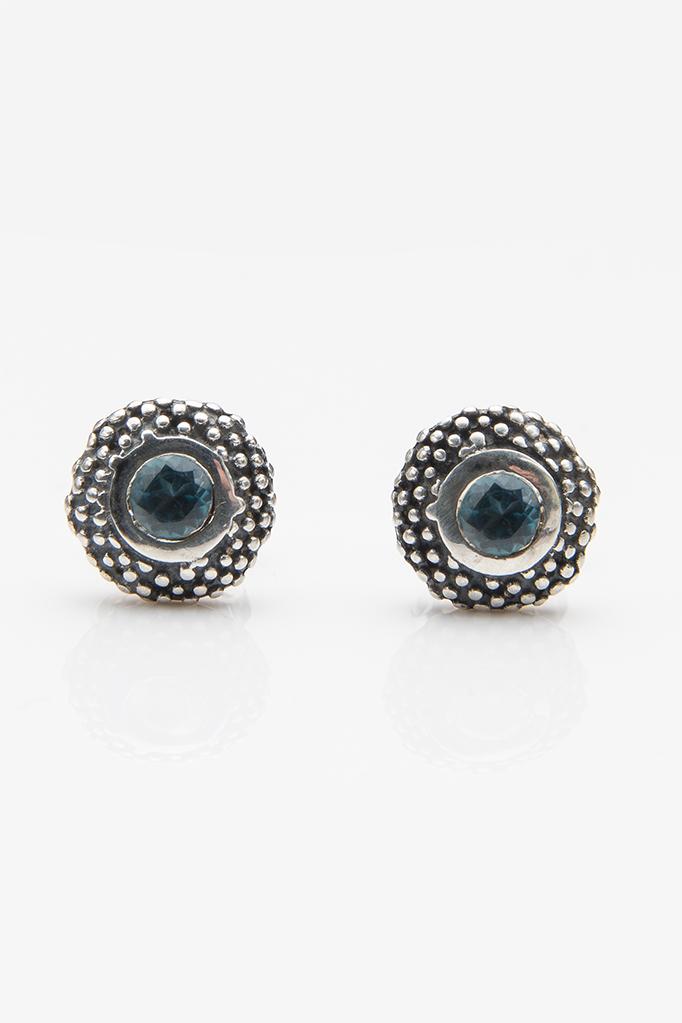 My November London Blue Topaz Bobbled Pollen Stud Earrings in oxidised silver