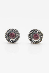 My October Pink Tourmaline Bobbled Pollen Stud Earrings in oxidised silver