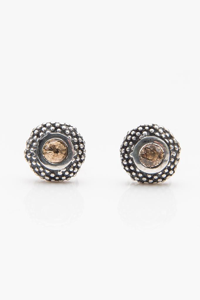 My November Yellow Topaz Bobbled Pollen Stud Earrings in oxidised silver