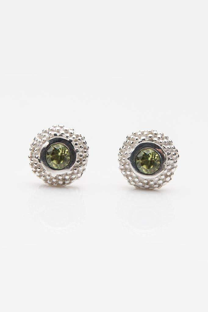 My August Peridot Bobbled Pollen Stud Earrings in silver