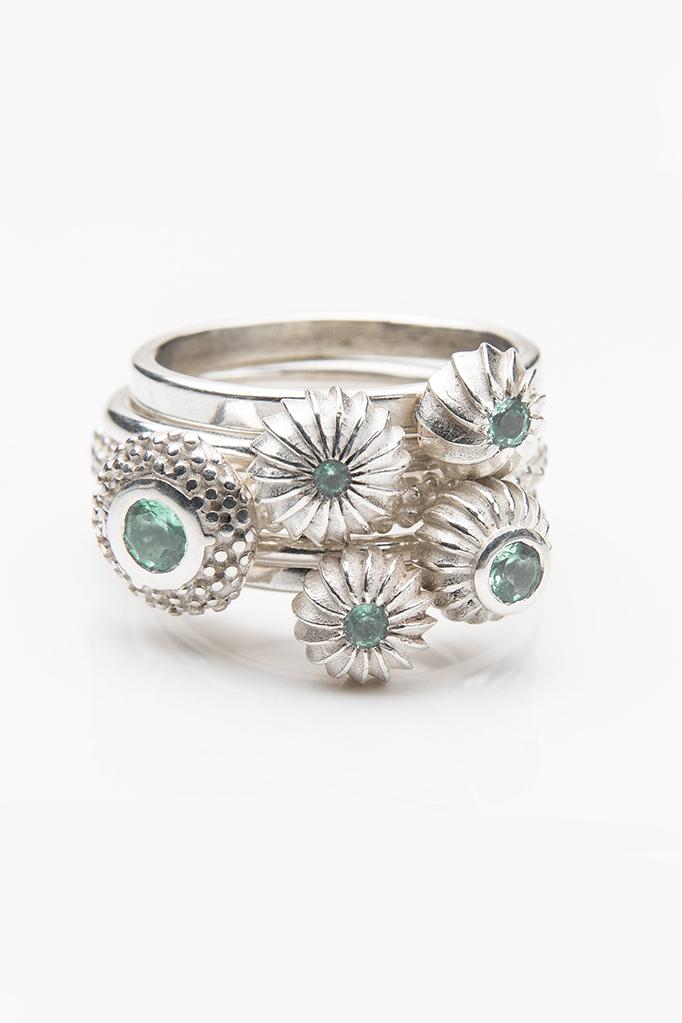 Five Alexandrite Pollen Stacking Ring Set