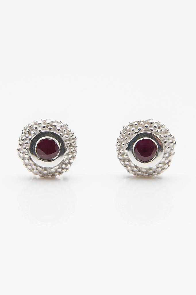 My July Ruby Bobbled Pollen Stud Earrings in silver