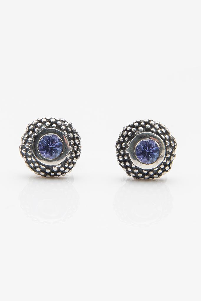 My December Tanzanite Bobbled Pollen Stud Earrings in oxidised silver